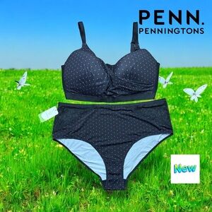 Penningtons, Plus Size Bra & Panty Set 44G, 2X, Black, Pink 🫦